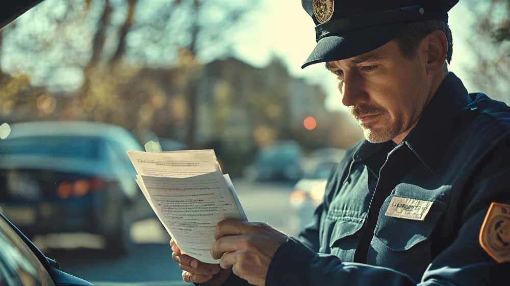 Kits de Ayuda - Policia revisando documentación de vehículo siniestrado